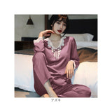 パジャマ 上下セット レディース 長袖 通販 寝間着 寝巻き 寝巻 部屋着 ルームウエア ルームウェア 上下 セット パンツ ズボン レースリボン 薄い シンプル 薄手 肌触りが良い 春 秋 夏