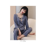 パジャマ 上下セット レディース 長袖 通販 寝間着 寝巻き 寝巻 部屋着 ルームウエア ルームウェア 上下 セット パンツ ズボン レースリボン 薄い シンプル 薄手 肌触りが良い 春 秋 夏