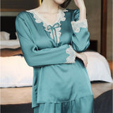 パジャマ 上下セット レディース 長袖 通販 寝間着 寝巻き 寝巻 部屋着 ルームウエア ルームウェア 上下 セット パンツ ズボン レースリボン 薄い シンプル 薄手 肌触りが良い 春 秋 夏