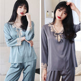 パジャマ 上下セット レディース 長袖 通販 寝間着 寝巻き 寝巻 部屋着 ルームウエア ルームウェア 上下 セット パンツ ズボン レースリボン 薄い シンプル 薄手 肌触りが良い 春 秋 夏