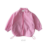 ウインドブレーカー キッズ 通販 子供服 男の子 女の子 上着 フードなし チェック柄 ギンガムチェック 子供 子ども 軽量 軽い コンパクト 保育園 幼稚園 通園 通学 携帯 持ち運び