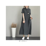 シャツワンピース 半袖 通販 ロングワンピース レディース おしゃれ ロング丈 かわいい ワンピース ロングワンピ ゆったり 無地 チュニック 体型カバー 春 夏 秋 カジュアル リラックス