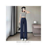 ワイドパンツ デニム ウエストゴム 通販 ロングパンツ ロング丈 パンツ フレアパンツ フレア ズボン レディース 体型カバー ゆったり ハイウエスト 春 夏 秋 おしゃれ かわいい シンプル