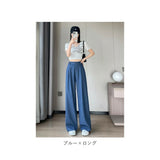 ワイドパンツ デニム ウエストゴム 通販 ロングパンツ ロング丈 パンツ フレアパンツ フレア ズボン レディース 体型カバー ゆったり ハイウエスト 春 夏 秋 おしゃれ かわいい シンプル