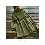 ロングシャツ 通販 長袖シャツ シャツブラウス 綿100% コットン100 大きいサイズ 体型カバー aライン ギャザーフリル ライトアウター 無地シンプル ぽっちゃり ナチュラル プルオーバー
