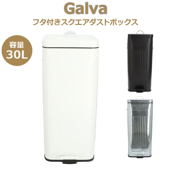 Galva ガルバス ゴミ箱 蓋つき ペダル 通販 ごみ箱 ごみばこ ダストボックス トラッシュカン トラッシュボックス ダストBOX 蓋付き ふた付き フタ付き スクエア フットペダル 30L
