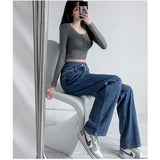 デニムパンツ レディース おしゃれ 通販 ジーパン Gパン ストレート デニム ジーンズ ロング丈 ワイドパンツ ボトムス ズボン パンツ 長ズボン 腰高 ハイライズ ドレープ レイヤード風