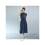 ワンピース 半袖 プリーツ レディース 通販 ロング ワンピ シフォン プリーツドレス プリーツスカート スカート 上品 フレンチスリーブ ウエスト スリム おしゃれ かわいい 入学式 結婚式