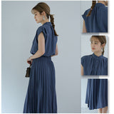 ワンピース 半袖 プリーツ レディース 通販 ロング ワンピ シフォン プリーツドレス プリーツスカート スカート 上品 フレンチスリーブ ウエスト スリム おしゃれ かわいい 入学式 結婚式