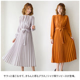 ワンピース 長袖 プリーツ レディース 通販 ロング ワンピ シフォン プリーツドレス プリーツスカート スカート 上品 ウエスト リボン かわいい おしゃれ 薄手 入学式 結婚式 入園式
