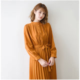 ワンピース 長袖 プリーツ レディース 通販 ロング ワンピ シフォン プリーツドレス プリーツスカート スカート 上品 ウエスト リボン かわいい おしゃれ 薄手 入学式 結婚式 入園式