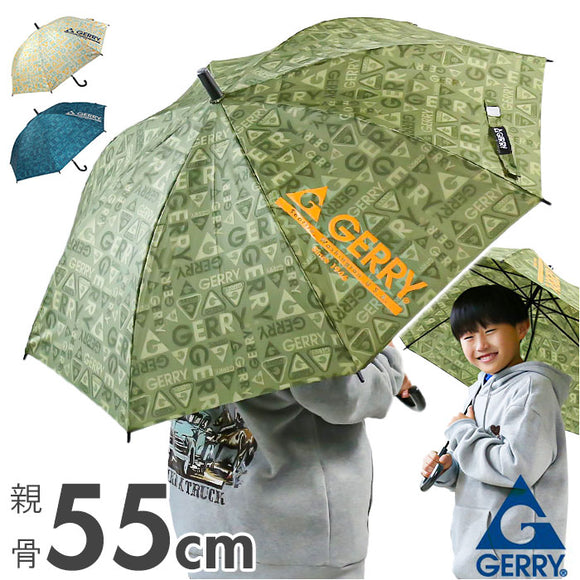 GERRY ジェリー 長傘 キッズ 55cm 通販 傘 かさ カサ アンブレラ ジャンプ傘 ワンタッチ傘 子供用傘 ジャンプ式 ワンタッチ式 子供傘 ロゴ 文字 総柄 柄 子供 こども 子ども 男の子