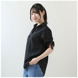 ブラウス レディース 半袖 通販 シャツ チュニック スキッパーシャツ ロールアップ スキッパー 無地 ゆったり きれいめ 春 夏 上品 カジュアル オフィス 大人 トップス