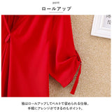 ブラウス レディース 半袖 通販 シャツ チュニック スキッパーシャツ ロールアップ スキッパー 無地 ゆったり きれいめ 春 夏 上品 カジュアル オフィス 大人 トップス