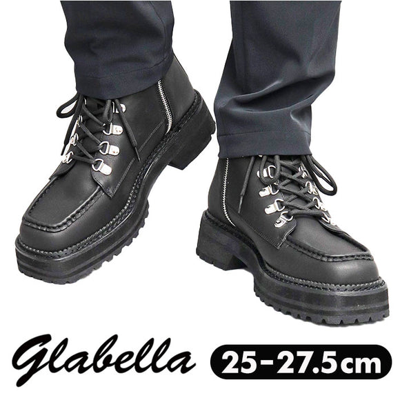 glabella グラベラ ブーツ 通販 GLBB-278 マウンテンブーツ ショートブーツ メンズ メンズブーツ ワークブーツ レースアップ 紐靴 サイドジップ スクエアトゥ 厚底ソール