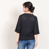 tシャツ レディース 半袖 通販 5分袖Tシャツ レディースTシャツ リブTシャツ プルオーバー ストレッチレース 動きやすい 伸縮性レース素材 オシャレ かわいい シンプル トップス