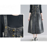 デニム ジャンパースカート 通販 スカート ジャンスカ オールインワン 重ね着 ワンピース デニムドレス ノースリーブ ボタン 体形カバー ゆったり 切り替え 切替 シンプル ポケット