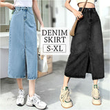 デニムスカート ロング 通販 ロングスカート スカート デニム ボトムス ミモレ丈 ロング丈 デニムスカート スリット ストレート ひざ下 膝下 シンプル 無地 通勤 通学 お出かけ