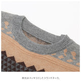 ニット セーター レディース 通販 リブ オーバーサイズ 長袖 中厚手 ミディアム丈 ドロップショルダー ノルディック柄 総柄 ガーリー フェミニン カジュアル ゆったり かわいい あったか