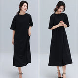 レイヤード風 ワンピース 通販 ロングワンピース フレアワンピース ロング ワンピ Tシャツワンピース レディース ロング丈 重ね着風 体型カバー バックスリット 通勤 春夏 シンプル