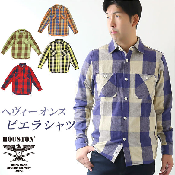 ヒューストン シャツ 40958 通販 HOUSTON ネルシャツ フランネルシャツ チェックビエラシャツ ワークシャツ 長袖シャツ メンズ おしゃれ 襟付き メンズシャツ ブロックチェック