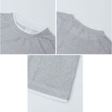 メンズ ワッフル 長袖 通販 長袖Tシャツ 重ね着風 Tシャツ ロンT フェイクレイヤード ミニワッフル レイヤード クルーネック ゆったり 男性 紳士 男子 大人 レディース 秋冬 春秋