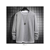 メンズ ワッフル 長袖 通販 長袖Tシャツ 重ね着風 Tシャツ ロンT フェイクレイヤード ミニワッフル レイヤード クルーネック ゆったり 男性 紳士 男子 大人 レディース 秋冬 春秋