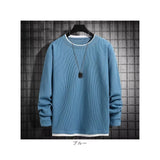 メンズ ワッフル 長袖 通販 長袖Tシャツ 重ね着風 Tシャツ ロンT フェイクレイヤード ミニワッフル レイヤード クルーネック ゆったり 男性 紳士 男子 大人 レディース 秋冬 春秋