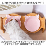 猫用フードボウル 通販 ペット用食器台付き セラミック製ボウル 食べやすい猫用食器 傾斜付きスタンド ダブルフードボウル 猫型セラミック食器 木製食器スタンド 高さ調節可能