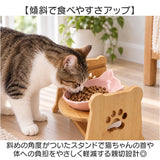 猫用フードボウル 通販 ペット用食器台 陶器製ボウル 斜め高さ調整 食べやすい猫食器 おしゃれな猫型皿 木製スタンド セラミックボウル キャットフード入れ エサ皿水入れ