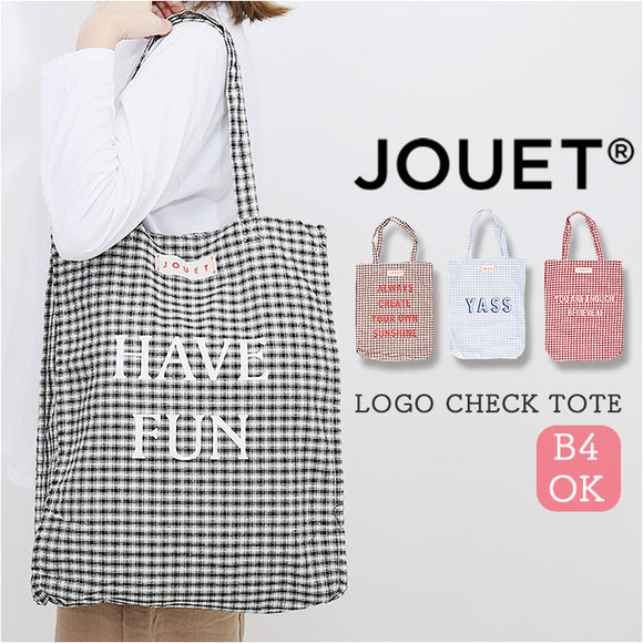 トートバッグ レディース 大きめ 通販 JOUET ジョエット チェック地トート ロゴ入り バッグ カバン コットン 綿 手提げ ショッピングバッグ シンプル カジュアル 無地 女性 おしゃれ