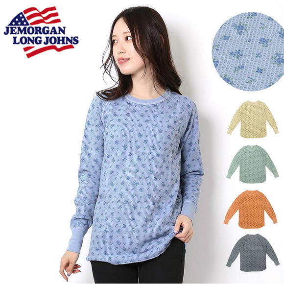 ロングtシャツ レディース 長袖 通販 JEMORGAN ジェーイーモーガン 長袖Tシャツ 花柄 ワッフル素材 カットソー トップス オシャレ お洒落 かわいい リラックスウェア カジュアル