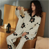 パジャマ ルームウェア レディース 上下セット 通販 寝巻 寝間着 寝巻き 部屋着 ルームウエア ズボン 長ズボン 上下 セット 長袖 ゆったり 折り襟 襟 大きいサイズ 前開き 暖かい