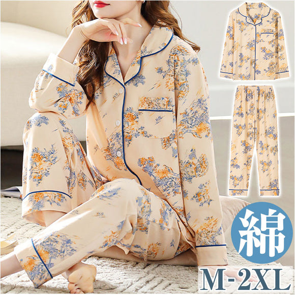 パジャマ ルームウェア レディース 上下セット 通販 寝巻 寝間着 寝巻き 部屋着 ルームウエア ズボン 長ズボン 上下 セット 長袖 ゆったり 折り襟 襟 大きいサイズ 前開き 暖かい