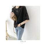 レース トップス 通販 半袖 袖レース カットソー tシャツ Tシャツ レディース トップス 五分袖 ゆったり カジュアル おしゃれ きれいめ 大人可愛い かわいい オフィス 春夏