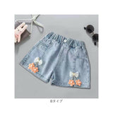 デニムショートパンツスカート 通販 パンツ ショートパンツ 短パン 子供服 こども服 子ども服 子供 女の子 ボトムス プリーツ 花 ポケット付き 通園 通学 お出かけ 外出 カジュアル