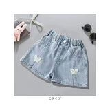 デニムショートパンツスカート 通販 パンツ ショートパンツ 短パン 子供服 こども服 子ども服 子供 女の子 ボトムス プリーツ 花 ポケット付き 通園 通学 お出かけ 外出 カジュアル
