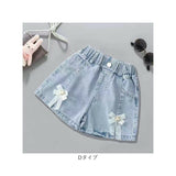 デニムショートパンツスカート 通販 パンツ ショートパンツ 短パン 子供服 こども服 子ども服 子供 女の子 ボトムス プリーツ 花 ポケット付き 通園 通学 お出かけ 外出 カジュアル