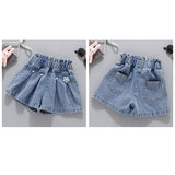 デニムショートパンツスカート 通販 パンツ ショートパンツ 短パン 子供服 こども服 子ども服 子供 女の子 ボトムス プリーツ 花 ポケット付き 通園 通学 お出かけ 外出 カジュアル