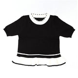 レディース 夏 ニット 通販 Tシャツ tシャツ カットソー サマーニット クルーネック ラウンドネック ショート 半袖 フリル 短め きれいめ トップス 通勤 通学 おしゃれ かわいい