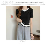 レディース 夏 ニット 通販 Tシャツ tシャツ カットソー サマーニット クルーネック ラウンドネック ショート 半袖 フリル 短め きれいめ トップス 通勤 通学 おしゃれ かわいい