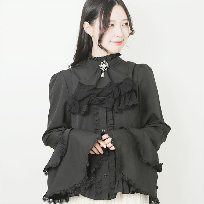 ヌメロ21 🎑 【その他】 フリル付きハイネック黒長袖ブラウス