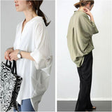 シャツ ブラウス レディース 五分袖 通販 チュニック ドルマンシャツ ロングシャツ 無地シャツ レディースシャツ ロング ドルマン vネック お尻が隠れる オーバーサイズ 無地 5分袖