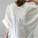 シャツ ブラウス レディース 五分袖 通販 チュニック ドルマンシャツ ロングシャツ 無地シャツ レディースシャツ ロング ドルマン vネック お尻が隠れる オーバーサイズ 無地 5分袖