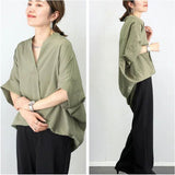 シャツ ブラウス レディース 五分袖 通販 チュニック ドルマンシャツ ロングシャツ 無地シャツ レディースシャツ ロング ドルマン vネック お尻が隠れる オーバーサイズ 無地 5分袖