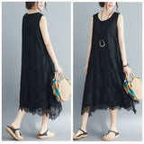 マキシワンピース ノースリーブ 通販 ワンピース ワンピ ロング丈 ミモレ丈 Uネック ラウンドネック フレア 無地 シンプル きれいめ 上品 ゆったり カジュアル レース 花柄 Aライン