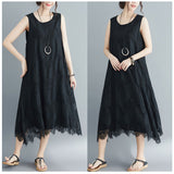 マキシワンピース ノースリーブ 通販 ワンピース ワンピ ロング丈 ミモレ丈 Uネック ラウンドネック フレア 無地 シンプル きれいめ 上品 ゆったり カジュアル レース 花柄 Aライン