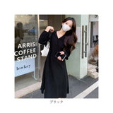 ワンピース 秋冬 きれいめ 通販 長袖 レディース ひざ丈ワンピ 体型カバー 春 秋 冬 かわいい 可愛い おしゃれ vネック ワンピ オフィス 通勤 大きいサイズ カジュアル 上品