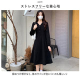 ワンピース 秋冬 きれいめ 通販 長袖 レディース ひざ丈ワンピ 体型カバー 春 秋 冬 かわいい 可愛い おしゃれ vネック ワンピ オフィス 通勤 大きいサイズ カジュアル 上品