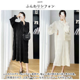 ワンピース 長袖 レディース 通販 シフォンワンピース ワンピ ロングワンピース ロングスカート シャーリング シアー ギャザー ロング ゆったり きれいめ 結婚式 お呼ばれ パーティ